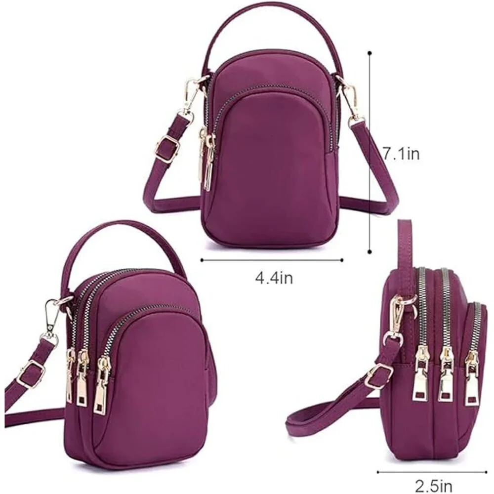 Women Crossbody Bag Nylon Waterproof Small Purses with 3 Zipper Pockets